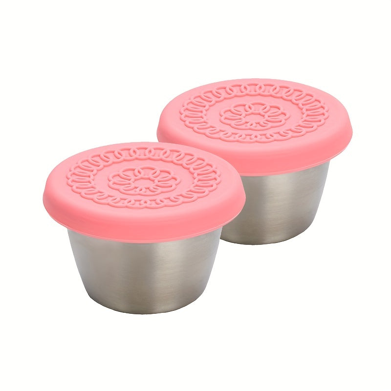 2/6pcs Stainless Steel Salad Sauce Containers, 2.4Oz Reusable Sauce Containers with Leakproof Silicone Lids, Perfect for Lunch And Dipping Sauces, Restaurant Supplies, Dinnerware for Picnic Travel