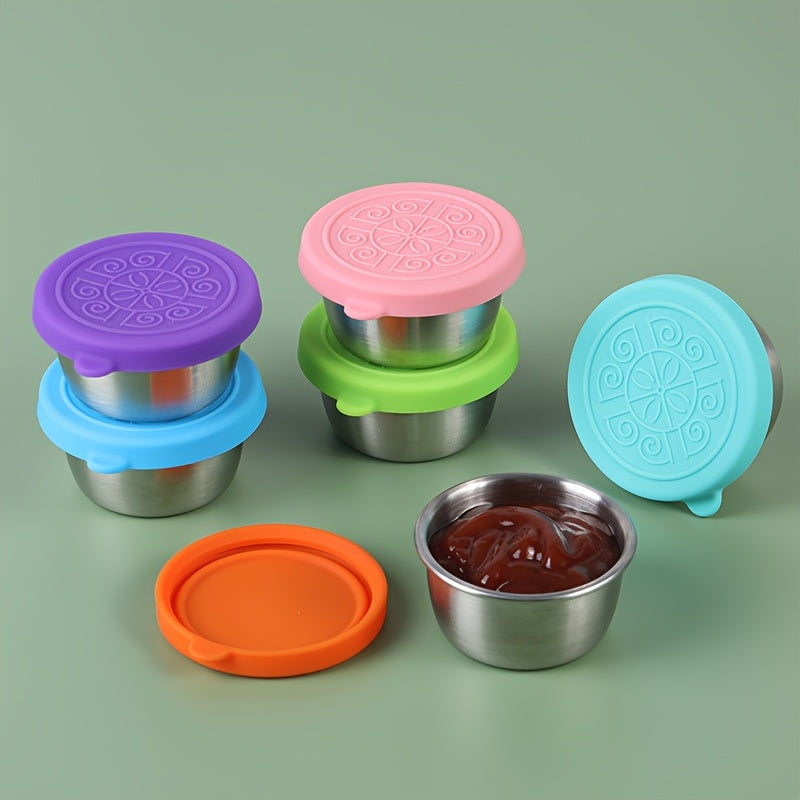 6pcs Small Salad Dressing Containers with Leak-Proof Lids, Reusable Stainless Steel Condiment Jars, 1.6oz Mini Sauce Cups for Lunch Boxes, Picnics, Travel Meals & Kitchen Storage