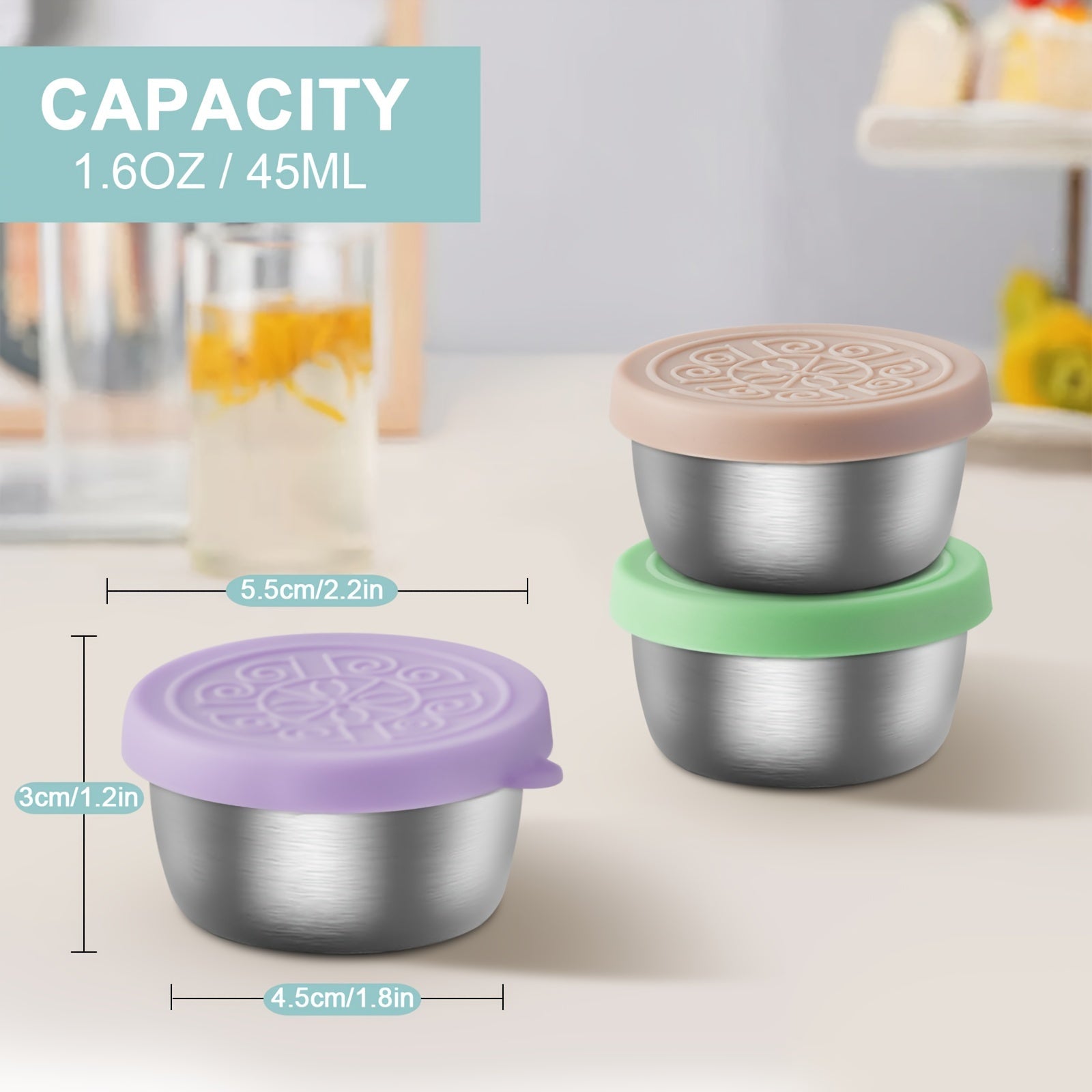 2/6x1.6oz Salad Dressing Containers with Lids - Leakproof, Reusable, Stainless Steel - Ideal for Lunch Boxes, Picnics, Travel & Meal Prep - Perfect Gift for Foodies & Lunch Lovers