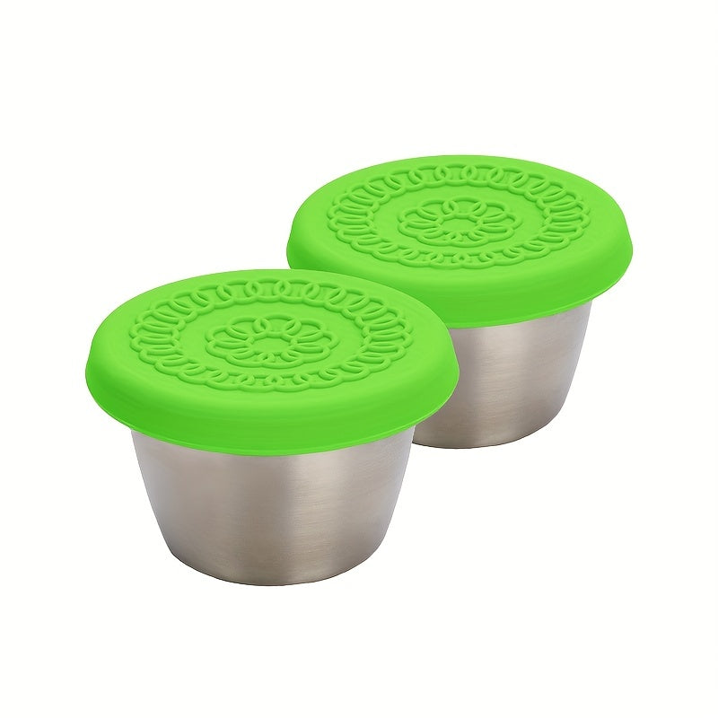 2/6pcs Stainless Steel Salad Sauce Containers, 2.4Oz Reusable Sauce Containers with Leakproof Silicone Lids, Perfect for Lunch And Dipping Sauces, Restaurant Supplies, Dinnerware for Picnic Travel