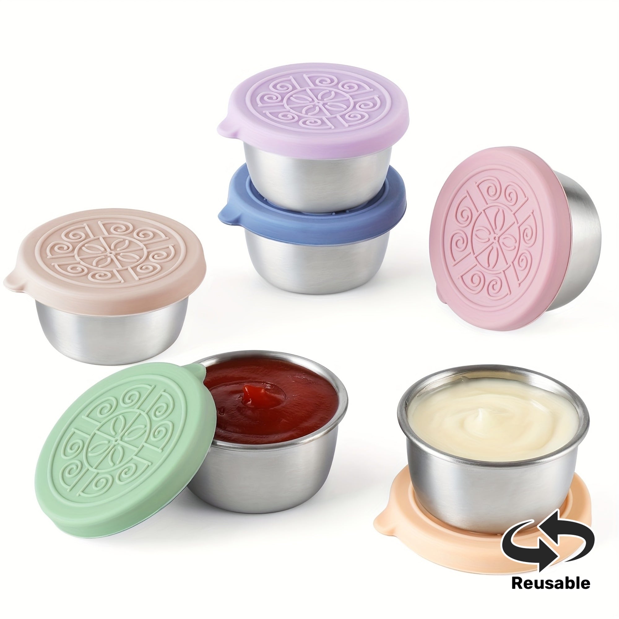 2/6x1.6oz Salad Dressing Containers with Lids - Leakproof, Reusable, Stainless Steel - Ideal for Lunch Boxes, Picnics, Travel & Meal Prep - Perfect Gift for Foodies & Lunch Lovers