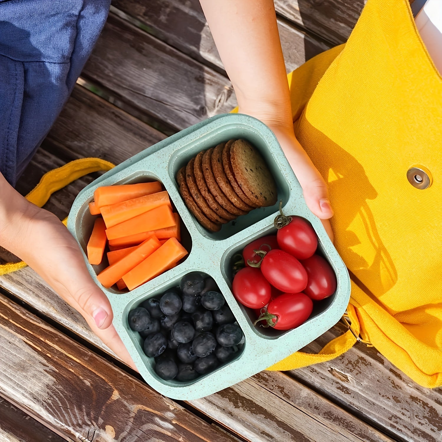 2pcs Bento Snack Box Set with Lids, 4-Compartment Food Storage Containers - Ideal for Meal Prep, Suitable for Camping, RVs, Offices. Microwave and Dishwasher Safe (Available in 4 Colors), Back to School Lunch Box