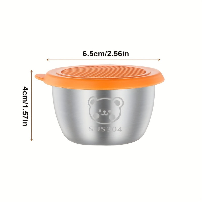 BumeZent 12/6/3pcs, Silvery 304 Stainless Steel Sauce Cup with Lid, Reusable Sauce Container with Leak Proof Plastic Lid, Seasoning Cup for Salad Dressing Container, Barbecue Sauce Seasoning Plate Set, Cheese Sauce Cup, Creative Tomato Sauce Cup