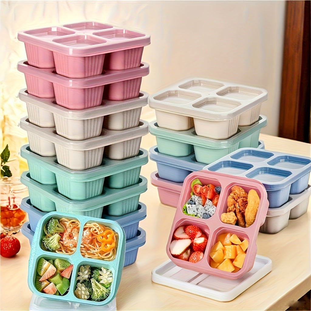 2pcs Bento Snack Box Set with Lids, 4-Compartment Food Storage Containers - Ideal for Meal Prep, Suitable for Camping, RVs, Offices. Microwave and Dishwasher Safe (Available in 4 Colors), Back to School Lunch Box