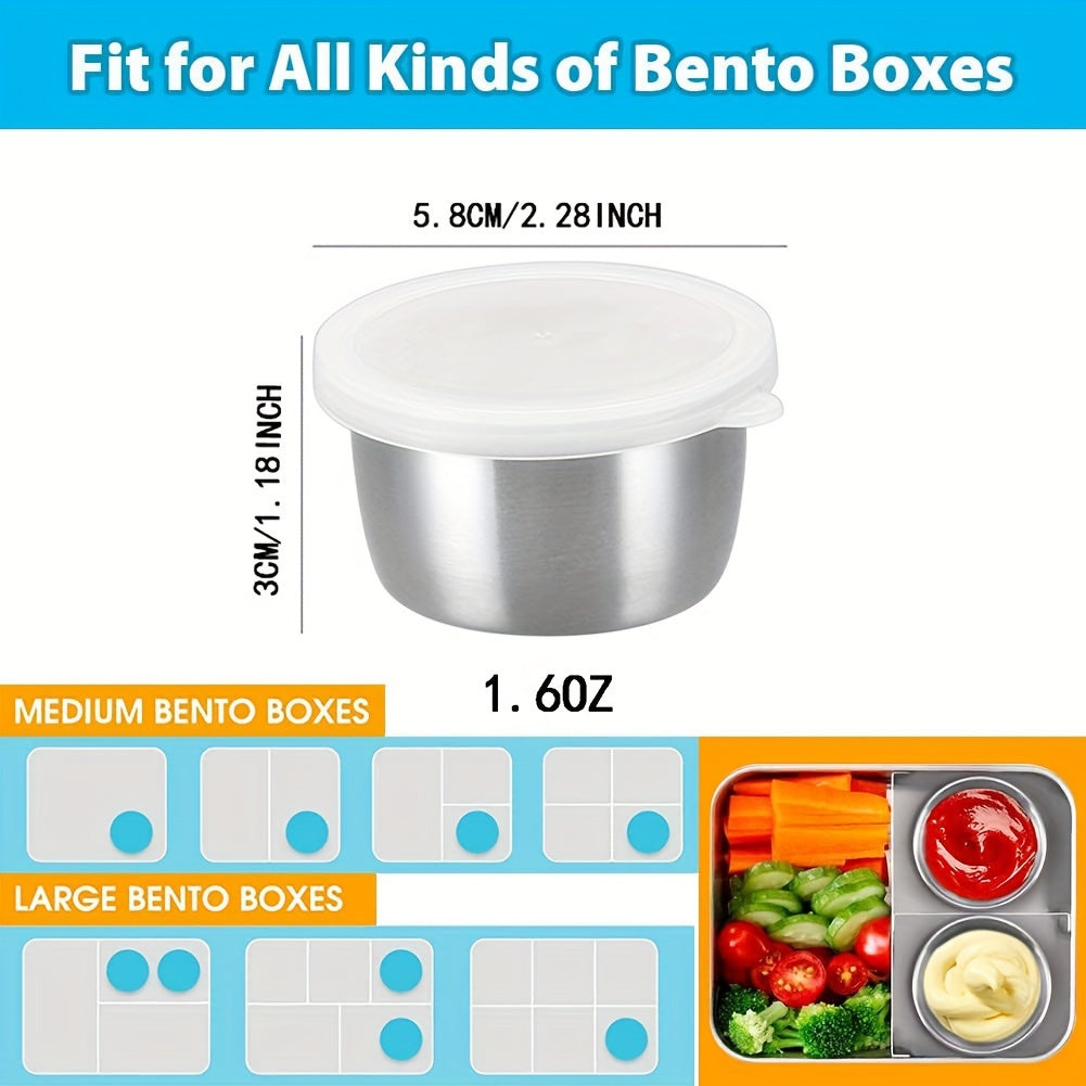 2/4/6pcs 304 Stainless Steel Salad Dressing Container - 1.6oz Portable Sauce Cup with Leakproof Clear Lid, Reusable Seasoning Jar for Bento/Work/School/Picnic/Outdoor Activities/Travel/Back to School Accessories