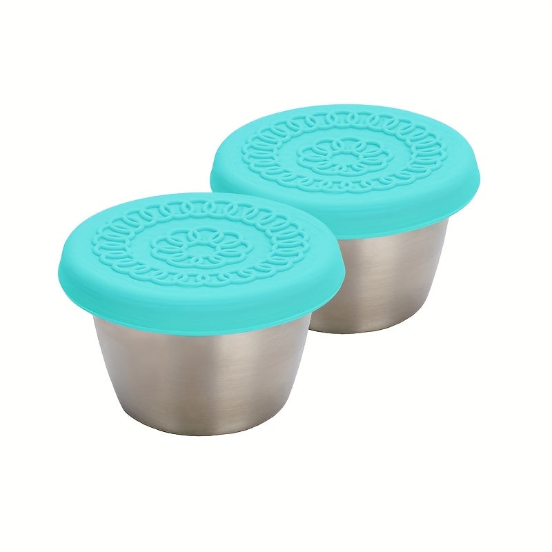 2/6pcs Stainless Steel Salad Sauce Containers, 2.4Oz Reusable Sauce Containers with Leakproof Silicone Lids, Perfect for Lunch And Dipping Sauces, Restaurant Supplies, Dinnerware for Picnic Travel