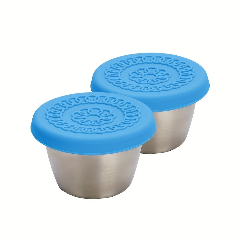2/6pcs Stainless Steel Salad Sauce Containers, 2.4Oz Reusable Sauce Containers with Leakproof Silicone Lids, Perfect for Lunch And Dipping Sauces, Restaurant Supplies, Dinnerware for Picnic Travel