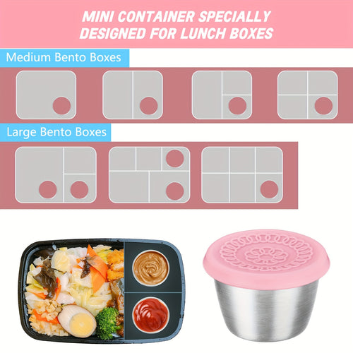 2/6pcs Stainless Steel Salad Sauce Containers, 2.4Oz Reusable Sauce Containers with Leakproof Silicone Lids, Perfect for Lunch And Dipping Sauces, Restaurant Supplies, Dinnerware for Picnic Travel