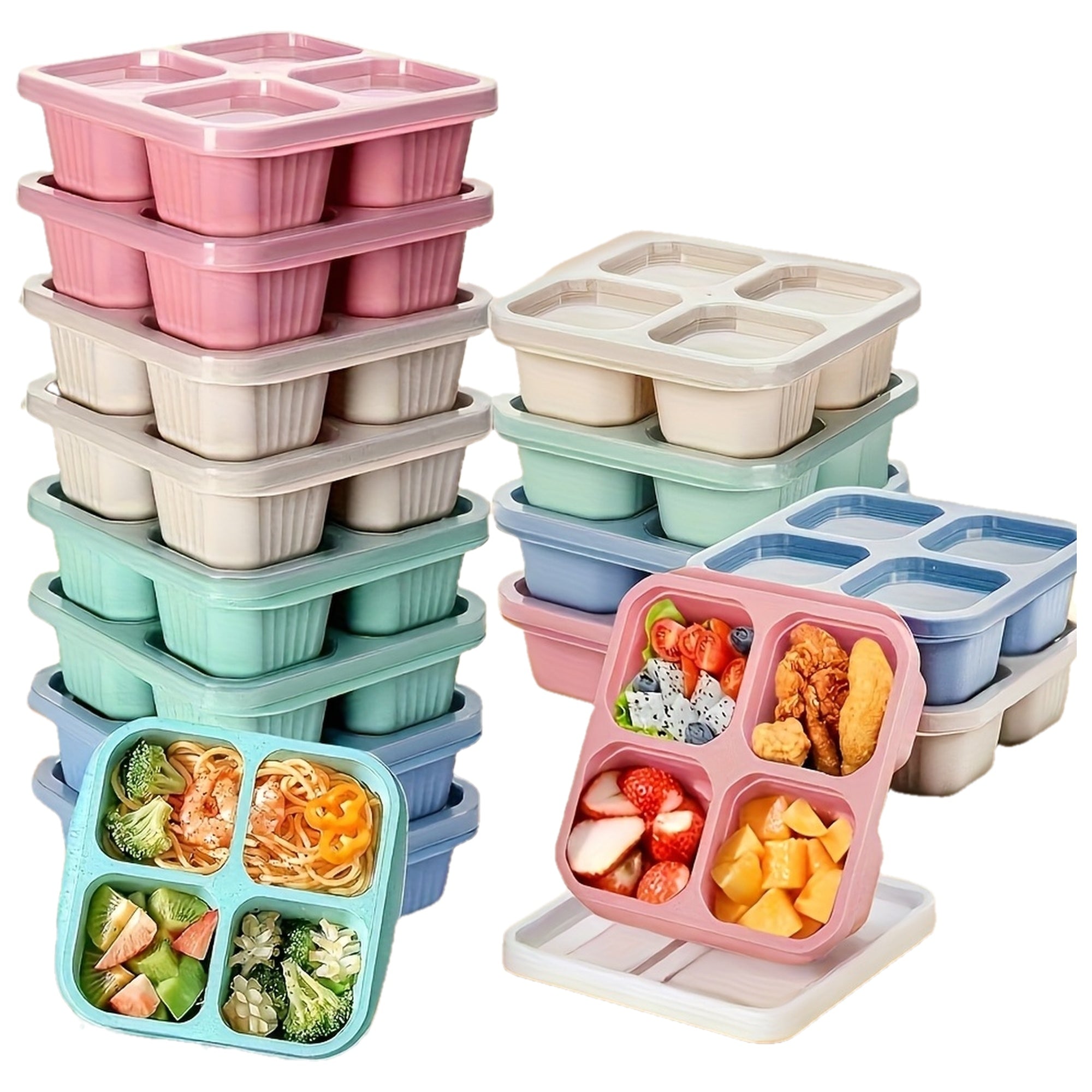 2pcs Bento Snack Box Set with Lids, 4-Compartment Food Storage Containers - Ideal for Meal Prep, Suitable for Camping, RVs, Offices. Microwave and Dishwasher Safe (Available in 4 Colors), Back to School Lunch Box