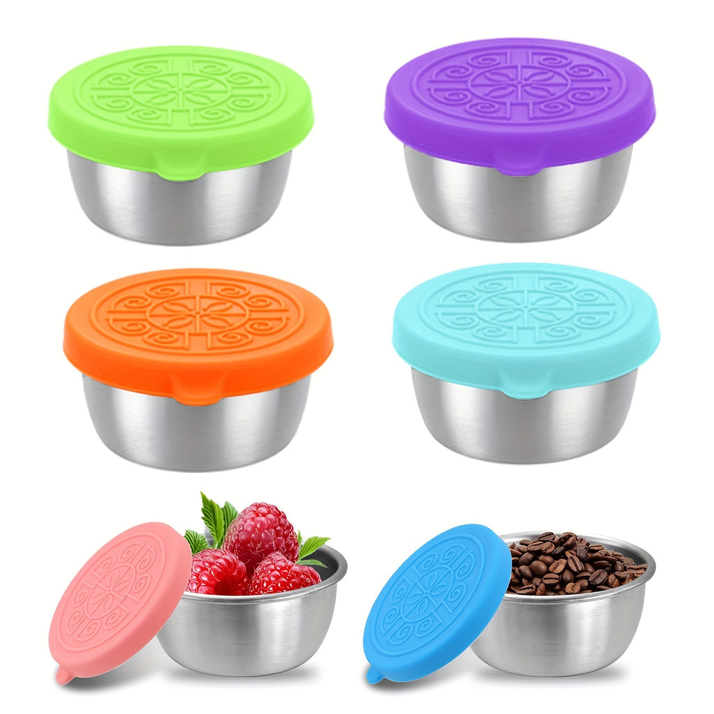 6pcs Small Salad Dressing Containers with Leak-Proof Lids, Reusable Stainless Steel Condiment Jars, 1.6oz Mini Sauce Cups for Lunch Boxes, Picnics, Travel Meals & Kitchen Storage