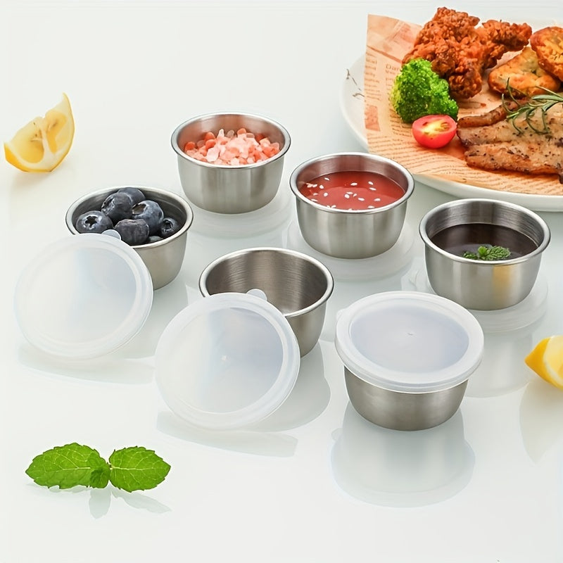2/4/6pcs 304 Stainless Steel Salad Dressing Container - 1.6oz Portable Sauce Cup with Leakproof Clear Lid, Reusable Seasoning Jar for Bento/Work/School/Picnic/Outdoor Activities/Travel/Back to School Accessories