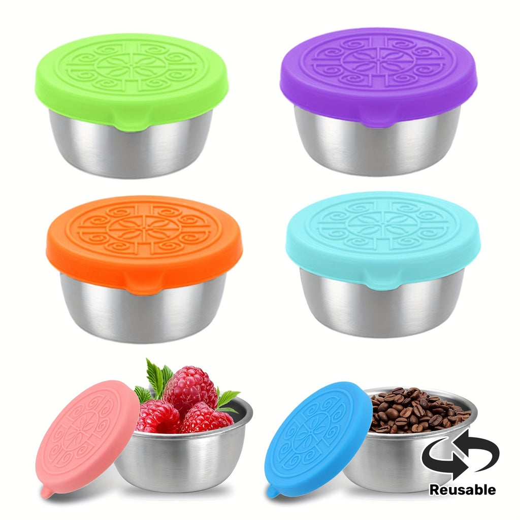 6pcs Small Salad Dressing Containers with Leak-Proof Lids, Reusable Stainless Steel Condiment Jars, 1.6oz Mini Sauce Cups for Lunch Boxes, Picnics, Travel Meals & Kitchen Storage