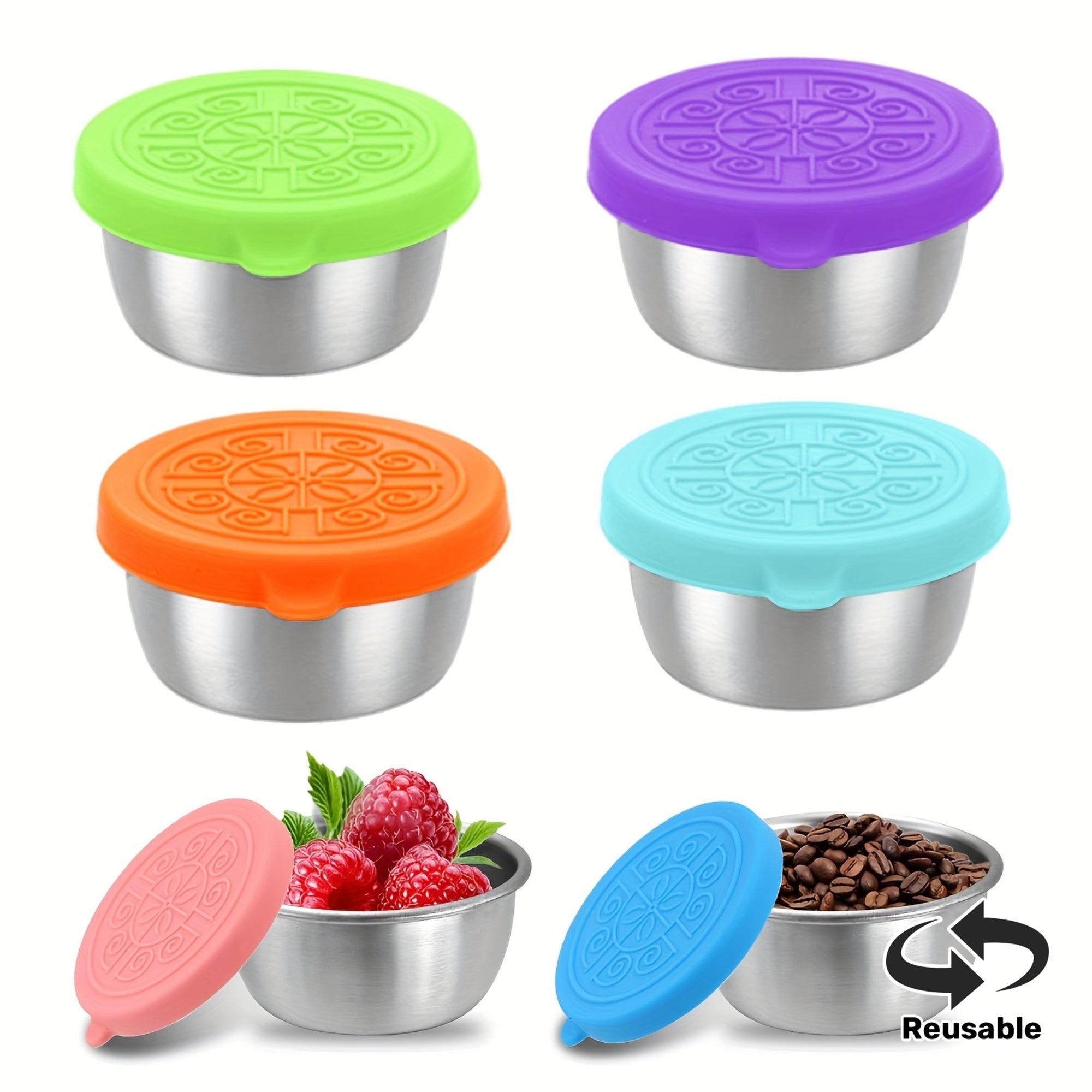 6pcs Small Salad Dressing Containers with Leak-Proof Lids, Reusable Stainless Steel Condiment Jars, 1.6oz Mini Sauce Cups for Lunch Boxes, Picnics, Travel Meals & Kitchen Storage