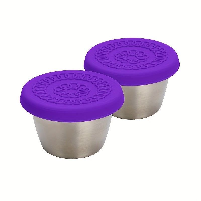 2/6pcs Stainless Steel Salad Sauce Containers, 2.4Oz Reusable Sauce Containers with Leakproof Silicone Lids, Perfect for Lunch And Dipping Sauces, Restaurant Supplies, Dinnerware for Picnic Travel