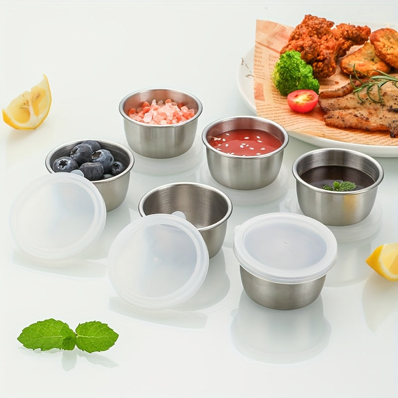 2/4/6pcs-1.5oz Stainless Steel Sauce Cup with Clear Lid - Dressing Cup Salad Dressing Container Reusable Sauce Cup Dipping Dish for Various Sauces - Perfect for BBQ, Picnic, Camping and Kitchen Storage, Holiday Theme