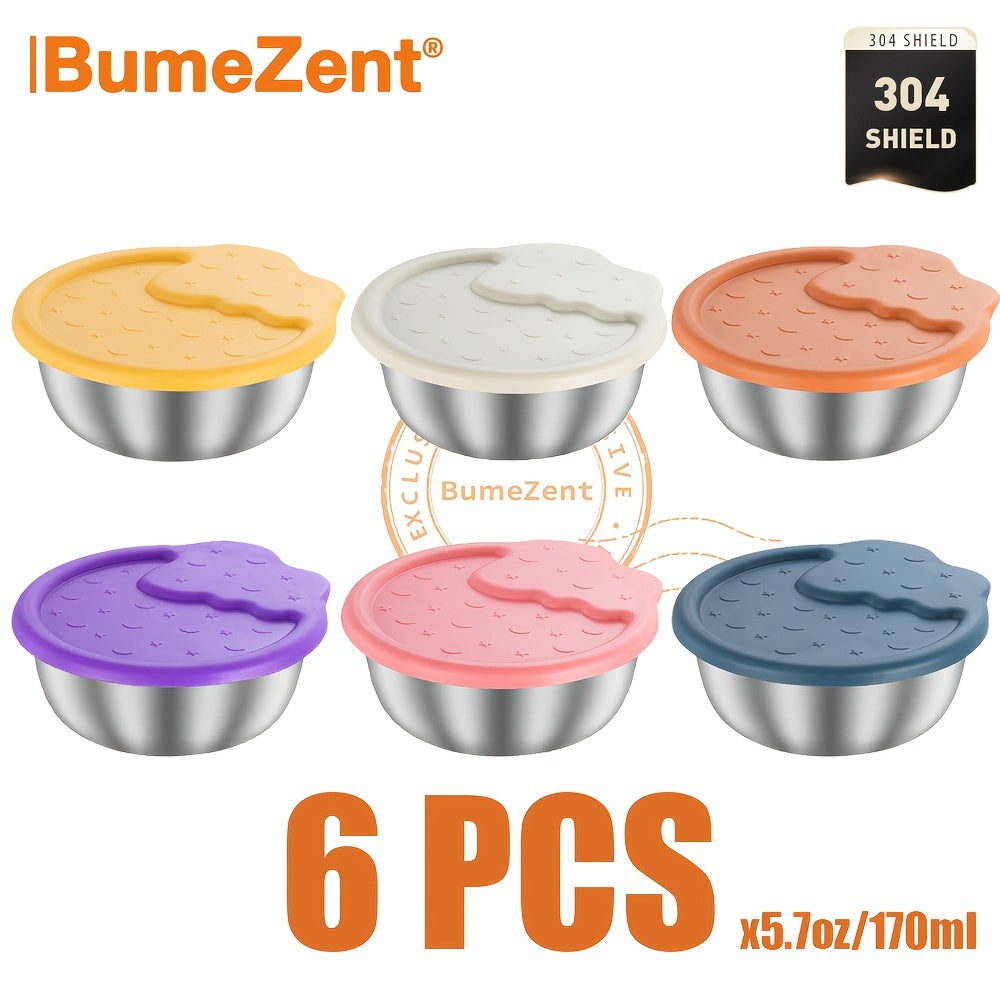BumeZent 12/6/3pcs, Silvery 304 Stainless Steel Sauce Cup with Lid, Reusable Sauce Container with Leak Proof Plastic Lid, Seasoning Cup for Salad Dressing Container, Barbecue Sauce Seasoning Plate Set, Cheese Sauce Cup, Creative Tomato Sauce Cup