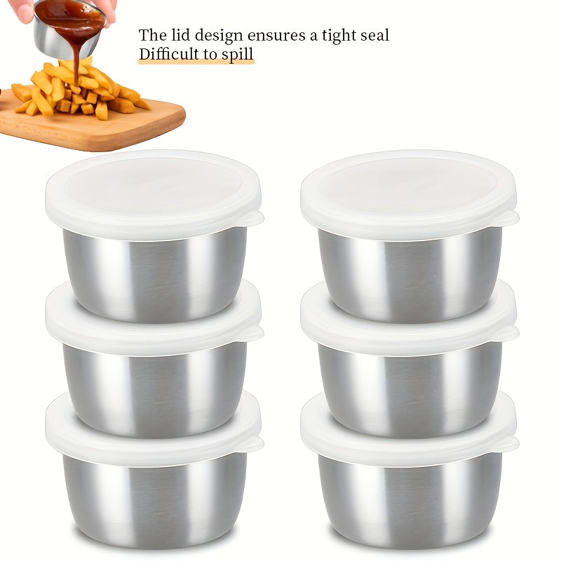 2/4/6pcs-1.5oz Stainless Steel Sauce Cup with Clear Lid - Dressing Cup Salad Dressing Container Reusable Sauce Cup Dipping Dish for Various Sauces - Perfect for BBQ, Picnic, Camping and Kitchen Storage, Holiday Theme