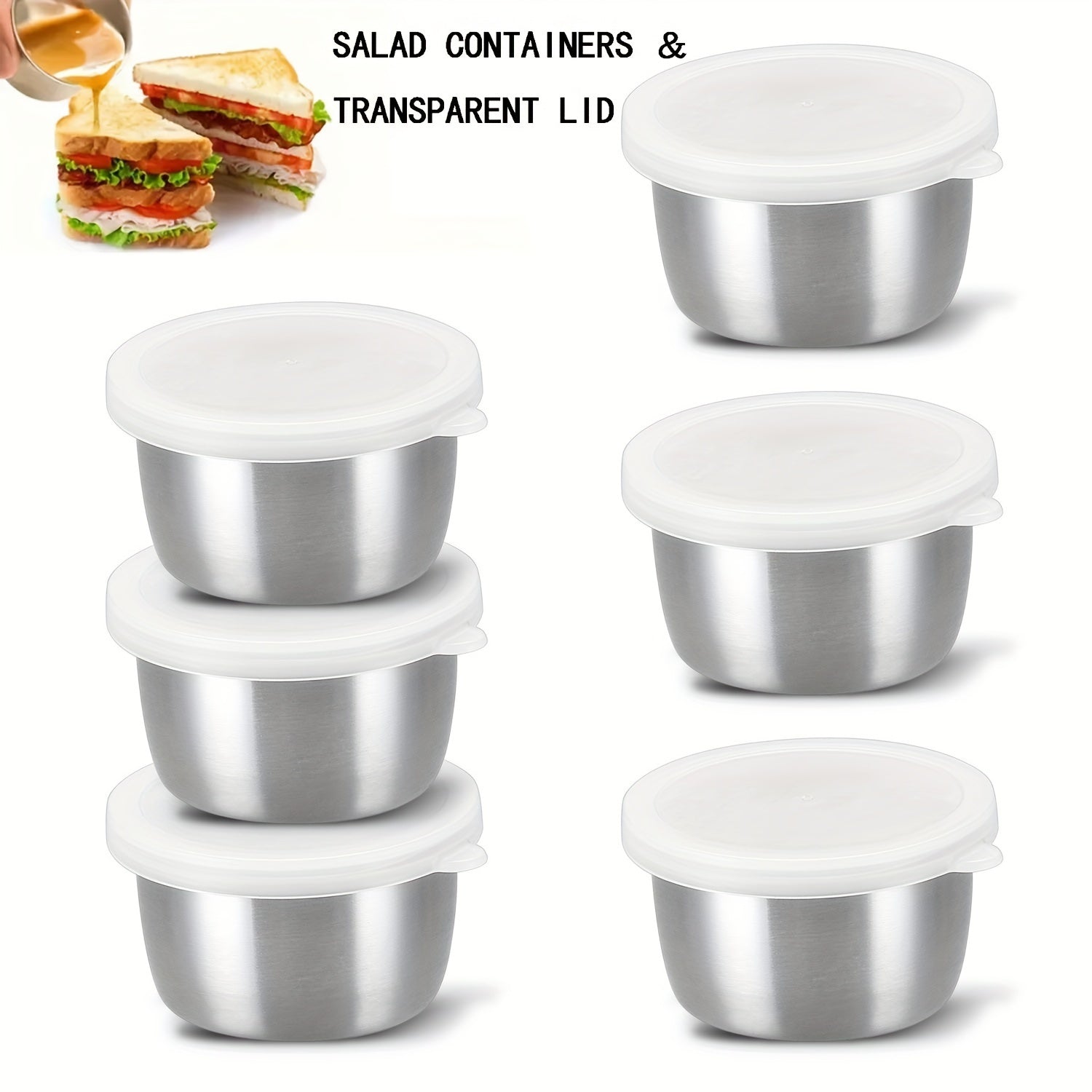 2/4/6pcs 304 Stainless Steel Salad Dressing Container - 1.6oz Portable Sauce Cup with Leakproof Clear Lid, Reusable Seasoning Jar for Bento/Work/School/Picnic/Outdoor Activities/Travel/Back to School Accessories