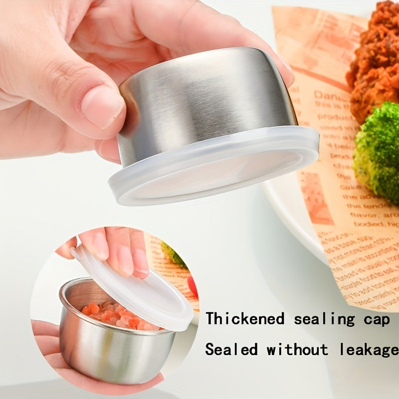 2/4/6pcs 304 Stainless Steel Salad Dressing Container - 1.6oz Portable Sauce Cup with Leakproof Clear Lid, Reusable Seasoning Jar for Bento/Work/School/Picnic/Outdoor Activities/Travel/Back to School Accessories