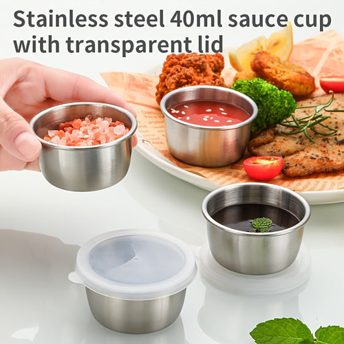 2/4/6pcs-1.5oz Stainless Steel Sauce Cup with Clear Lid - Dressing Cup Salad Dressing Container Reusable Sauce Cup Dipping Dish for Various Sauces - Perfect for BBQ, Picnic, Camping and Kitchen Storage, Holiday Theme